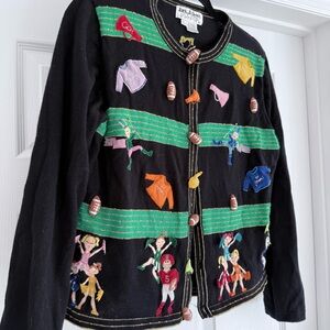 Vintage Jack B Quick Cheerleader Football Cardigan Sweater L Applique